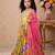 yellow heavy chinon gown set with embroidery sequence work with printed work - designer party wear