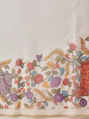 White plain cotton blend festive saree with blouse piece 5