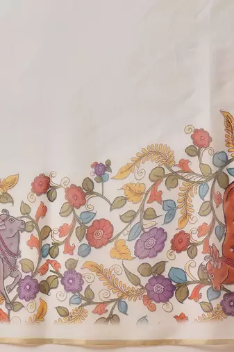 White plain cotton blend festive saree with blouse piece