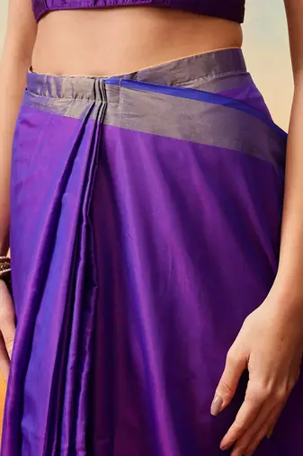 Blue plain art silk traditional saree with blouse piece
