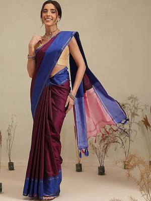 Maroon woven art silk traditional saree with blouse piece 1