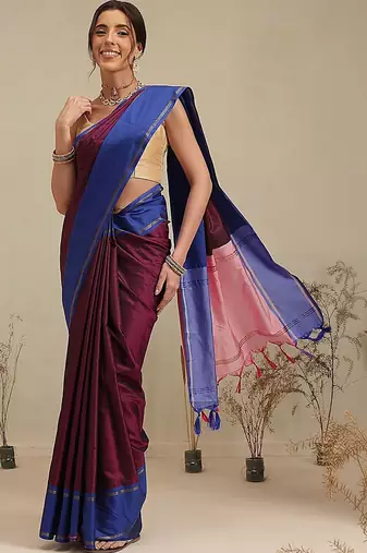Maroon woven art silk traditional saree with blouse piece
