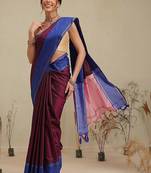 Maroon woven art silk traditional saree with blouse piece