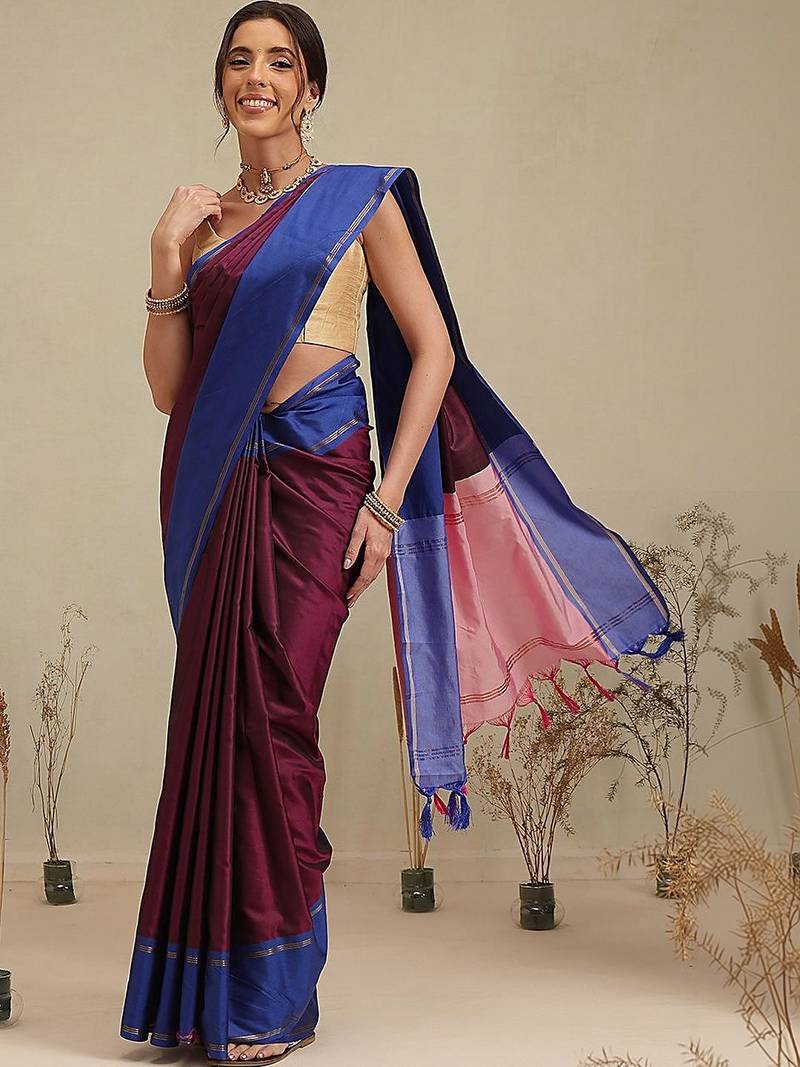 Maroon woven art silk traditional saree with blouse piece