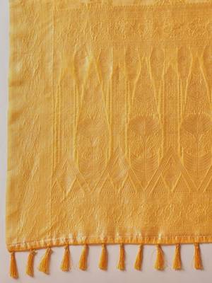 Yellow woven cotton blend traditional saree with blouse piece 4