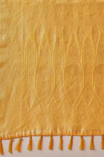 Yellow woven cotton blend traditional saree with blouse piece