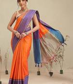 Orange woven art silk traditional saree with blouse piece