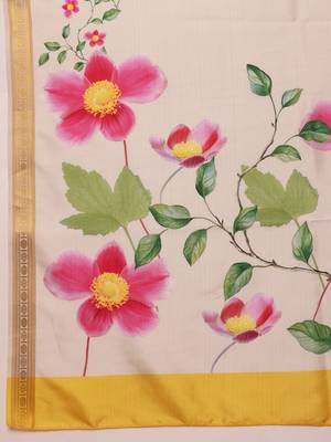 white floral printed silk blend saree with blouse 5