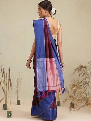 Maroon woven art silk traditional saree with blouse piece 2