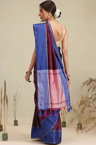 Maroon woven art silk traditional saree with blouse piece