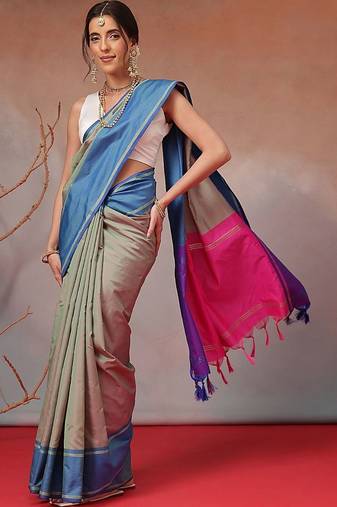 Multicolor woven art silk traditional saree with blouse piece