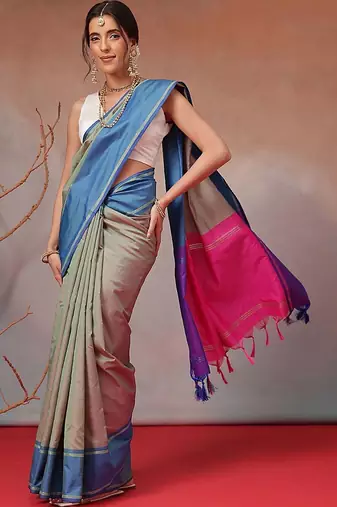 Multicolor woven art silk traditional saree with blouse piece