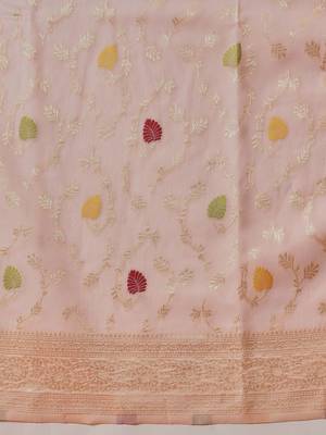Pink woven cotton blend traditional saree with blouse piece 5