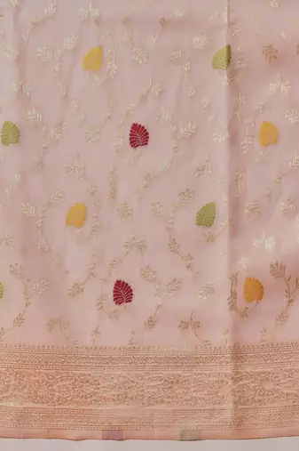 Pink woven cotton blend traditional saree with blouse piece
