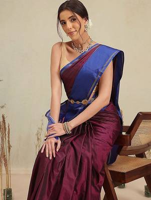 Maroon woven art silk traditional saree with blouse piece 3