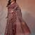 Brown printed cotton blend ethnic saree with blouse piece