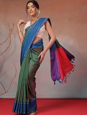 Green woven art silk traditional saree with blouse piece 1