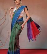 Green woven art silk traditional saree with blouse piece