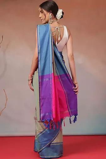 Multicolor woven art silk traditional saree with blouse piece