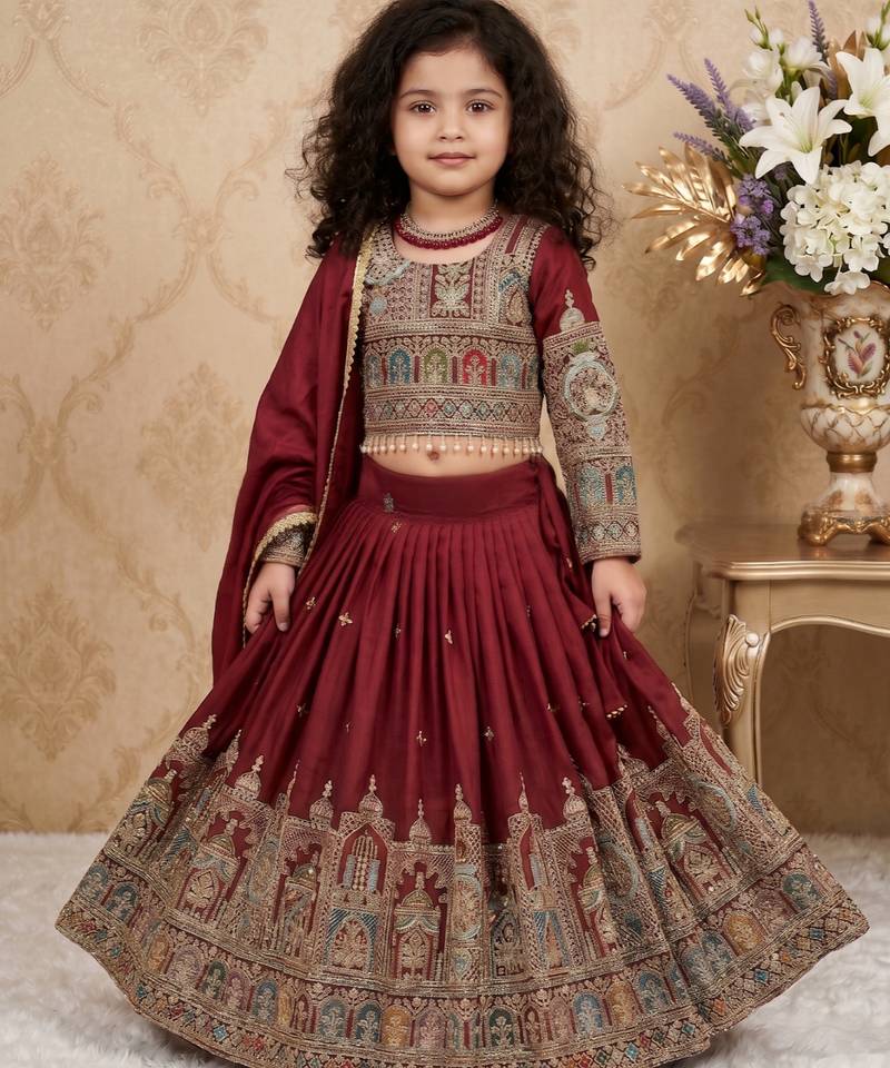 maroon heavy pure vichitra with embroidery coading sequence & thread work - designer party wear