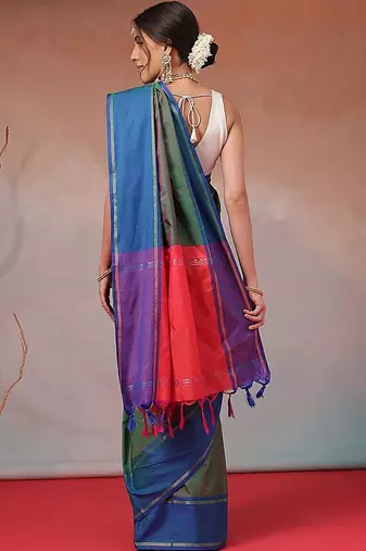 Green woven art silk traditional saree with blouse piece