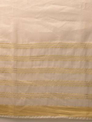 Off white woven silk blend ethnic saree with blouse piece 5