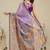 Purple printed cotton blend ethnic saree with blouse piece