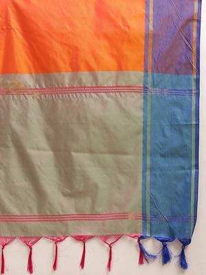 Orange woven art silk traditional saree with blouse piece 5