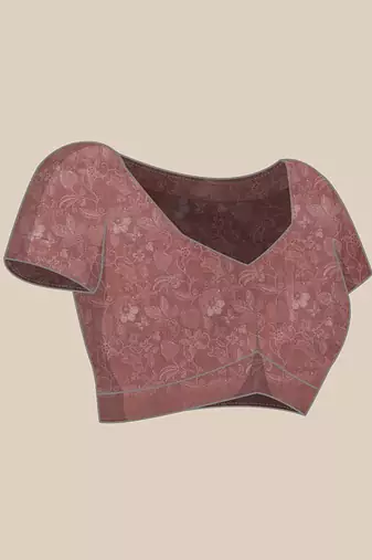 Brown printed cotton blend ethnic saree with blouse piece