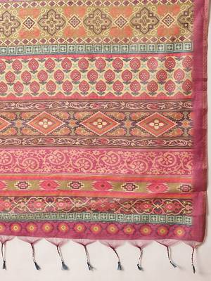 Yellow printed cotton blend ethnic saree with blouse piece 5