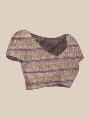 Purple printed cotton blend ethnic saree with blouse piece 4