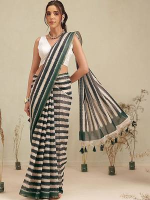 Multicolor printed cotton blend ethnic saree with blouse piece 1