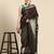 Brown printed silk blend ethnic saree with blouse piece