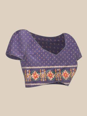 Purple printed cotton blend ethnic saree with blouse piece 4