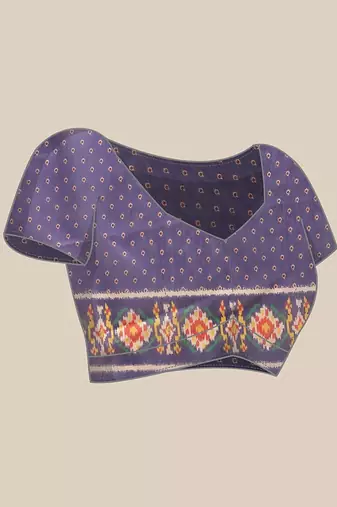 Purple printed cotton blend ethnic saree with blouse piece