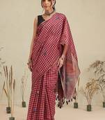 Maroon printed polycotton casual wear saree with blouse piece