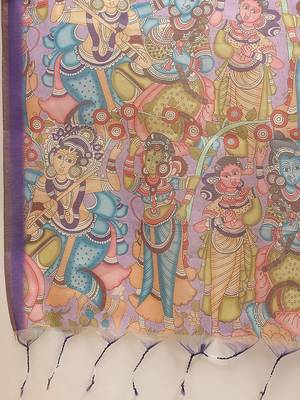 Purple printed cotton blend ethnic saree with blouse piece 5