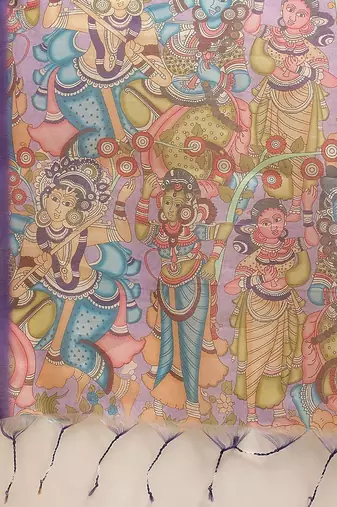 Purple printed cotton blend ethnic saree with blouse piece