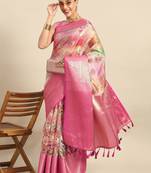 Multicolor printed art silk ethnic saree with blouse piece