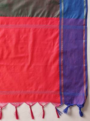 Green woven art silk traditional saree with blouse piece 5