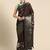 Brown printed silk blend ethnic saree with blouse piece