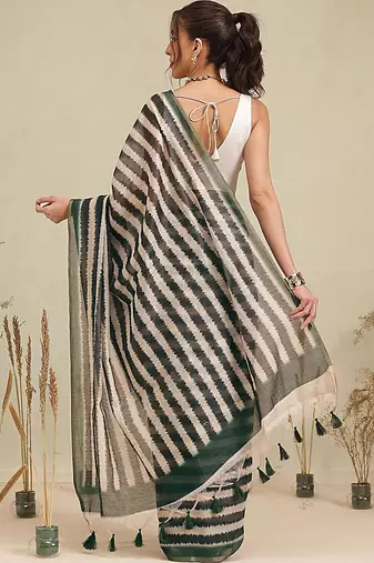 Multicolor printed cotton blend ethnic saree with blouse piece