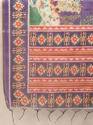 Purple printed cotton blend ethnic saree with blouse piece 5