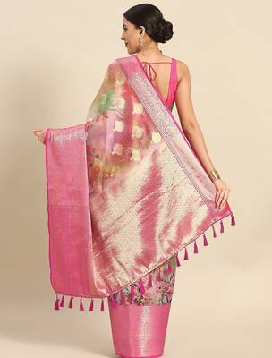 Multicolor printed art silk ethnic saree with blouse piece 2
