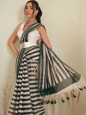 Multicolor printed cotton blend ethnic saree with blouse piece 3
