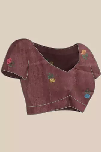 Maroon printed polycotton casual wear saree with blouse piece