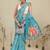 Blue printed polycotton casual wear saree with blouse piece