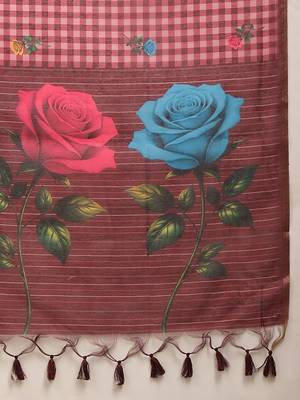 Maroon printed polycotton casual wear saree with blouse piece 5