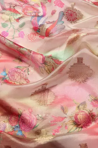 Multicolor printed art silk ethnic saree with blouse piece
