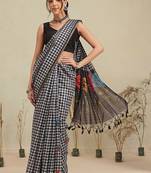 Black printed polycotton casual wear saree with blouse piece